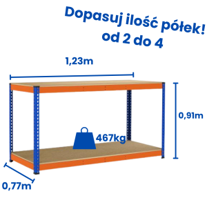Riveto workbench 0.91 m (h) × 1.23 m × 0.77 m, 467 kg shelf load capacity, chipboard top