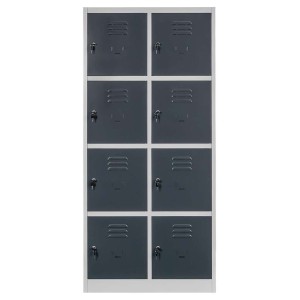 BHP locker cabinet J-80/8, 8-door, grey body / graphite front, W-80 cm D-50 cm H-180 cm, knock-down (flat-pack) version