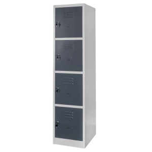 BHP locker cabinet J-40/4, 4-door, grey body / graphite front, W-40 cm D-50 cm H-180 cm, knock-down (flat-pack) version