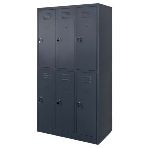 BHP wardrobe locker cabinet J-90/6, 6-door, graphite, W-90 cm D-50 cm H-180 cm, knock-down (flat-pack) version