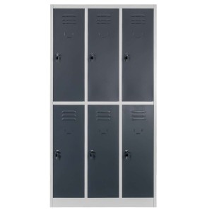 BHP wardrobe locker cabinet J-90/6, 6-door, grey body / graphite front, W-90 cm D-50 cm H-180 cm, knock-down (flat-pack) version