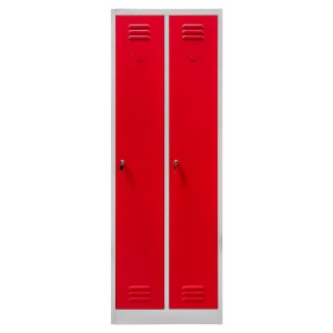 OHS wardrobe locker J-60, 2-door, grey body / red front, W-60 cm D-50 cm H-180 cm, knock-down (assembly required), pallet shipping, version N