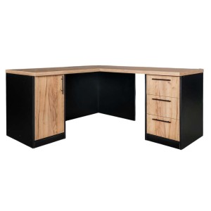 Corner office desk with cabinet and drawers H- 76 cm W- 160 cm D- 60 cm oak kraft / black N