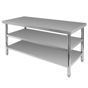 Stainless steel central table with 2 shelves X STANDARD L-160 cm D-60 cm H-85 cm N