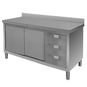 Stainless steel wall-mounted table with cabinet and 3-drawer unit S-140 cm G-60 cm H-85 cm N