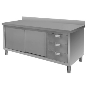Stainless steel wall-mounted table with cabinet and 3-drawer unit S-180 cm G-60 cm H-85 cm N