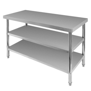 Central stainless steel table with 2 shelves X STANDARD – W-120 cm D-70 cm H-85 cm N