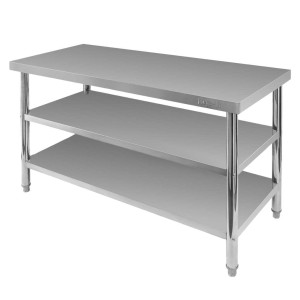 Central stainless steel table with 2 shelves X STANDARD – W-140 cm D-70 cm H-85 cm N