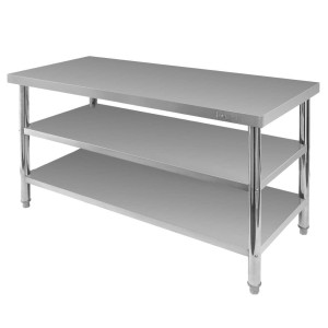 Central stainless steel table with 2 shelves X STANDARD – W-150 cm D-70 cm H-85 cm N