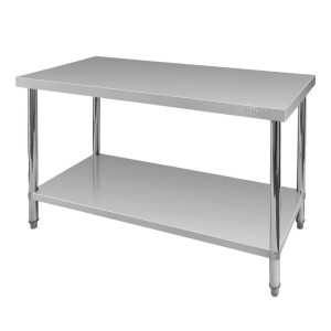 Stainless steel central table with a shelf X STANDARD L-140 cm D-60 cm H-85 cm N