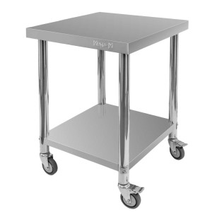 Stainless steel central table with a shelf on wheels X STANDARD L-60 cm D-60 cm H-85 cm N