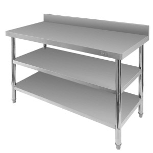 Wall-mounted stainless steel table with 2 shelves X STANDARD, W-120 cm D-70 cm H-85 cm N