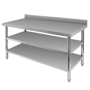 Wall-mounted stainless steel table with 2 shelves – X STANDARD – W-150 cm D-70 cm H-85 cm N
