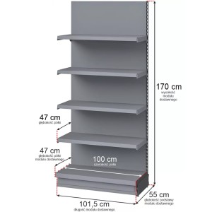 Merkury Wall-Mounted Retail Shelving H-170 cm L-101.5 cm D-47 cm Add-On Bay Graphite
