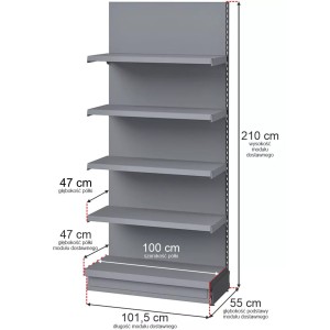 Merkury Wall-Mounted Retail Shelving H-210 cm L-101.5 cm D-47 cm Add-On Bay Graphite