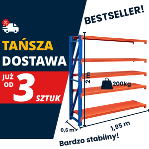 Warehouse shelving unit 5-shelf FORTIS LIGHT H-200 cm W-195 cm D-60 cm extension module, pallet shipping