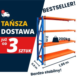 Warehouse shelving unit 4-shelf FORTIS LIGHT H-200 cm W-195 cm D-60 cm extension module, pallet shipping