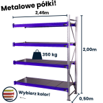 Hayrax Flexo warehouse shelving unit 200×240×50 cm, 350 kg load capacity, 4 shelves, add-on module