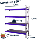 Hayrax Flexo warehouse shelving unit 250x240x40 cm, 350 kg load capacity, 4 shelves, add-on bay module