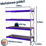 HayRax FleXo storage rack 300 × 180 × 50 cm, 450 kg load capacity, 4 shelves, add-on module