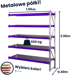 HayRax FleXo storage rack 250 × 150 × 40 cm, 550 kg load capacity, 5 shelves, add-on module