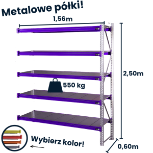 HayRax FleXo storage rack 250 × 150 × 60 cm, 550 kg load capacity, 5 shelves, add-on module