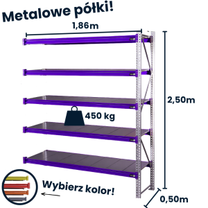 Hayrax Flexo storage rack 250×180×50 cm, 450 kg load capacity, 5 shelves, add-on module