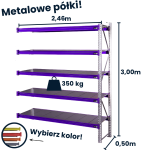Hayrax Flexo warehouse shelving unit 300 × 240 × 50 cm, 350 kg load capacity, 5 shelves, add-on module