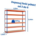 Warehouse shelving unit Riveto 2.44 (H) x 1.23 x 1.23 m, 467 kg shelf load capacity, particle board shelves