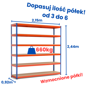 Riveto warehouse racking, 2.44 (H) x 2.15 x 0.93 m, 660 kg shelf load capacity, chipboard decking