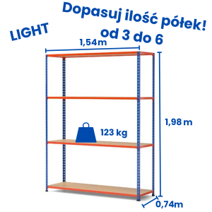Riveto Light warehouse shelving unit 1.98 (H) x 1.54 x 0.74 m, 123 kg shelf load capacity, chipboard decking
